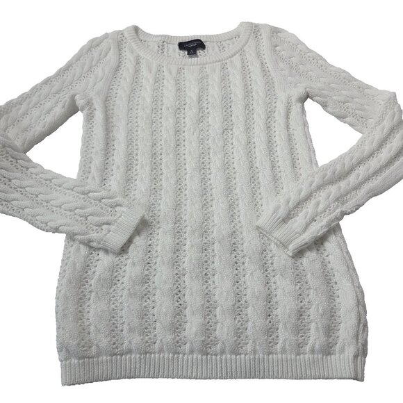 Lands End Womens Size Small White Cable Knit White Sweater Drifter - Picture 1 of 5